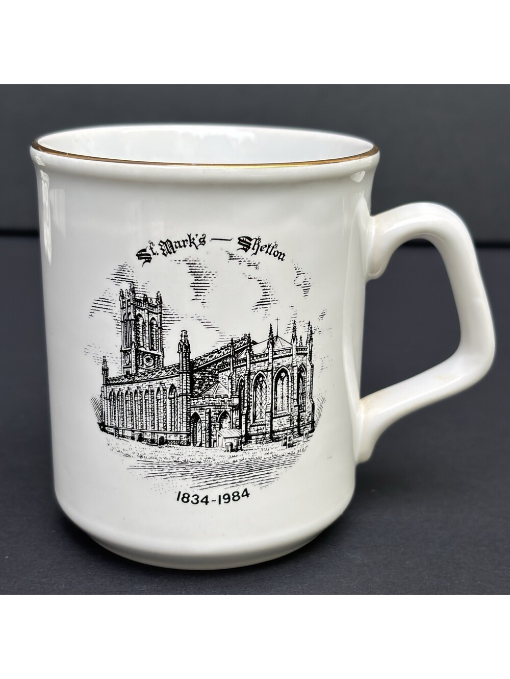 St. Marks Church Shelton Mug, Gold Gilding, Bible Verse, Made In England